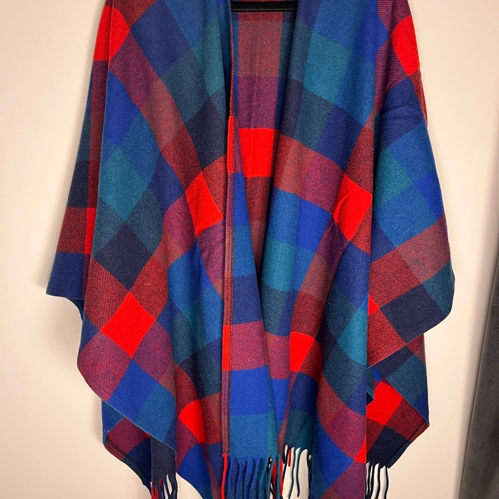 Pendleton Red, Blue & Green Plaid Wool Cape